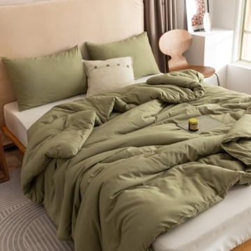 Luxurious ROSGONIA Olive Green Queen Comforter Set