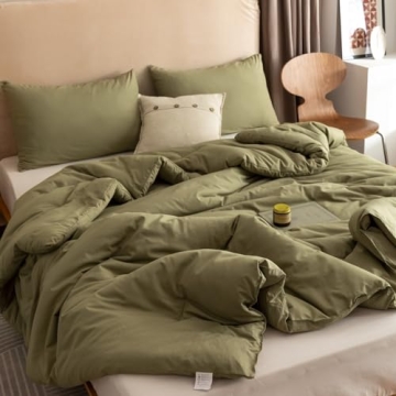 Luxurious ROSGONIA Olive Green Queen Comforter Set