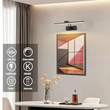 Elavika 2 Pack Picture Light Battery Operated for Wall, 12" Wireless Art Light with Remote, Rechargeable LED Lighting, Dimmable, Timer for Gallery Display Frame Painting, Black