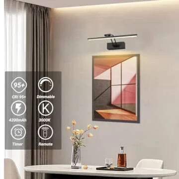 Elavika 2 Pack Picture Light Battery Operated for Wall, 12" Wireless Art Light with Remote, Rechargeable LED Lighting, Dimmable, Timer for Gallery Display Frame Painting, Black