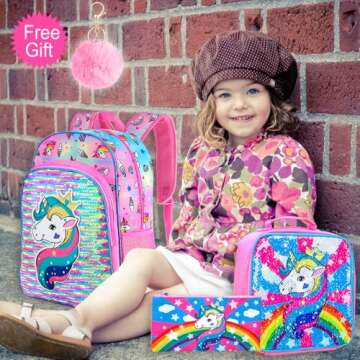 AGSDON 3PCS Unicorn Backpack for Girls - Stylish Preschool Kit