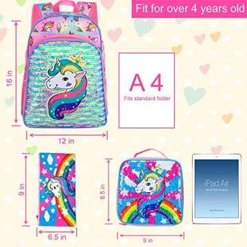 AGSDON Unicorn Backpack Set for Girls - 3PCS Stylish Kit