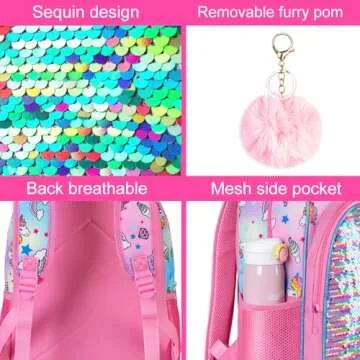 AGSDON Unicorn Backpack Set for Girls - 3PCS Stylish Kit
