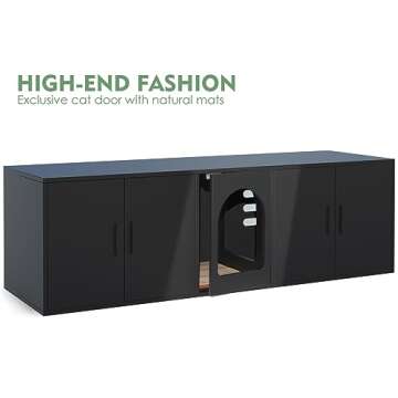 Amunrbrek Litter Box Enclosure for 2 Cats, Cat Litter Box Enclosure Furniture with Double Room, Wooden Litter Box Furniture with Cat Door, Black