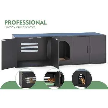 Amunrbrek Litter Box Enclosure for 2 Cats, Cat Litter Box Enclosure Furniture with Double Room, Wooden Litter Box Furniture with Cat Door, Black