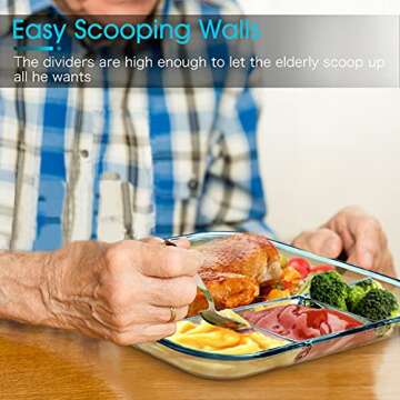 NUTRIUPS Glass Divided Plates 10inch, Square Glass Portion Control Plates for Adults, Divided Diet Plates