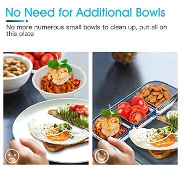 NUTRIUPS Glass Divided Plates 10inch, Square Glass Portion Control Plates for Adults, Divided Diet Plates