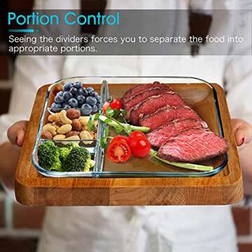 NUTRIUPS Glass Divided Plates 10inch, Square Glass Portion Control Plates for Adults, Divided Diet Plates