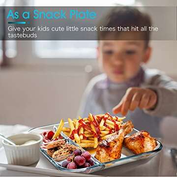 NUTRIUPS Glass Divided Plates 10inch, Square Glass Portion Control Plates for Adults, Divided Diet Plates