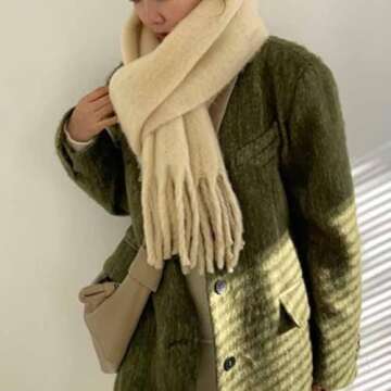 MININAI Women Cashmere Feel Scarf, Soft Warm Winter Scarf for Cold Weather, Christmas Blanket Scarves Pashmina Shawl Wrap (Beige)