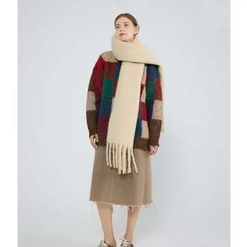 MININAI Women Cashmere Feel Scarf, Soft Warm Winter Scarf for Cold Weather, Christmas Blanket Scarves Pashmina Shawl Wrap (Beige)