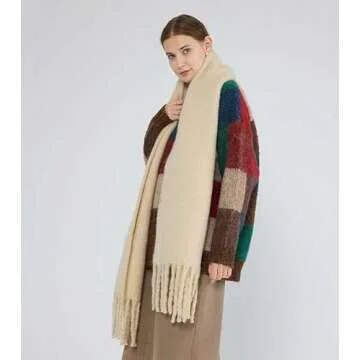 MININAI Women Cashmere Feel Scarf, Soft Warm Winter Scarf for Cold Weather, Christmas Blanket Scarves Pashmina Shawl Wrap (Beige)