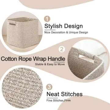 OIAHOMY Storage Cubes 11 Inch Storage Bins-3-Pack, Cotton Rope Woven Baskets for Organizing, Square Storage Baskets for Shelves Organizer, Classroom, Kids Toy Bins, Closet, Baby Nursery-Brown