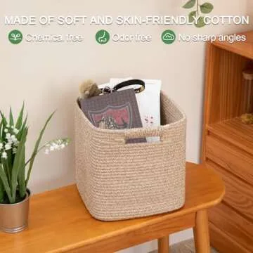 OIAHOMY Storage Cubes 11 Inch Storage Bins-3-Pack, Cotton Rope Woven Baskets for Organizing, Square Storage Baskets for Shelves Organizer, Classroom, Kids Toy Bins, Closet, Baby Nursery-Brown