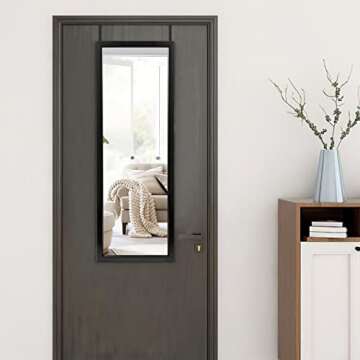 NeuType 43" x 16" Over The Door Mirror Full Length Mirror for Door Hanging Door Mirror Dressing Mirror Body Mirrors for Bathroom, Bedroom, Living Room Polystyrene Frame (Black)