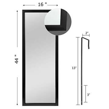 NeuType 43" x 16" Over The Door Mirror Full Length Mirror for Door Hanging Door Mirror Dressing Mirror Body Mirrors for Bathroom, Bedroom, Living Room Polystyrene Frame (Black)