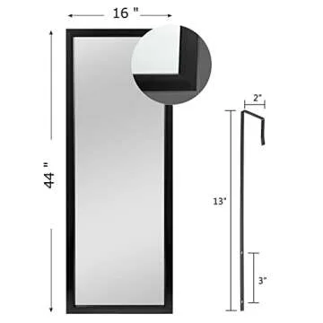 NeuType 43" x 16" Over The Door Mirror Full Length Mirror for Door Hanging Door Mirror Dressing Mirror Body Mirrors for Bathroom, Bedroom, Living Room Polystyrene Frame (Black)
