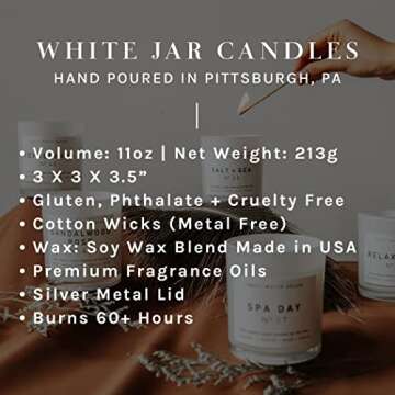 Sweet Water Decor Candles | Spa Scented Soy Wax Candle for Home | 11oz Jar Candle with Wood Lid, 50+ Hour Burn Time, Made in the USA (Spa Day White, Metal - 11 oz)