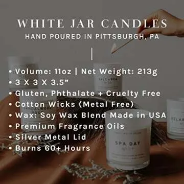 Sweet Water Decor Candles | Spa Scented Soy Wax Candle for Home | 11oz Jar Candle with Wood Lid, 50+ Hour Burn Time, Made in the USA (Spa Day White, Metal - 11 oz)