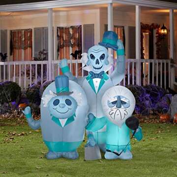Gemmy Airblown Haunted Mansion Hitchhiking Ghosts Scene Disney, 6 ft Tall, Blue