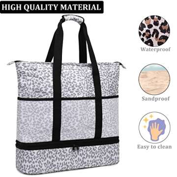 JIANYA Beach Bag Women Waterproof Sandproof Beach Tote Bags with Cooler Top Zipper Large Totes for Beach Pool Travel Daily