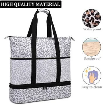 JIANYA Beach Bag Women Waterproof Sandproof Beach Tote Bags with Cooler Top Zipper Large Totes for Beach Pool Travel Daily