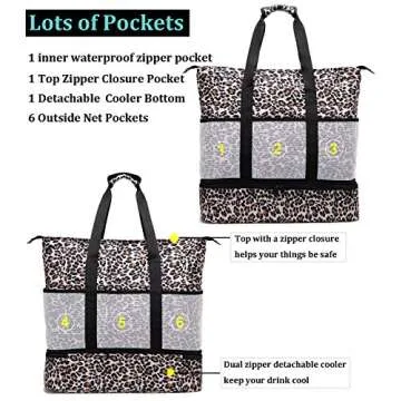 JIANYA Beach Bag Women Waterproof Sandproof Beach Tote Bags with Cooler Top Zipper Large Totes for Beach Pool Travel Daily