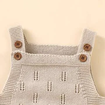 LAWKUL Baby Knit Romper Sleeveless 100% Cotton Jumpsuit with Hat Newborn Outfits Overall Bodysuit One Piece 2pcs Beige 0-6M