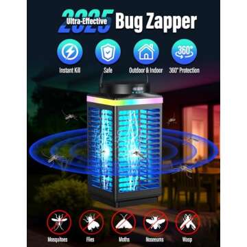 Rechargeable Bug Zapper Outdoor, 4200V Effective Electric Mosquito Zapper 3-in-1 Portable & Wireless...