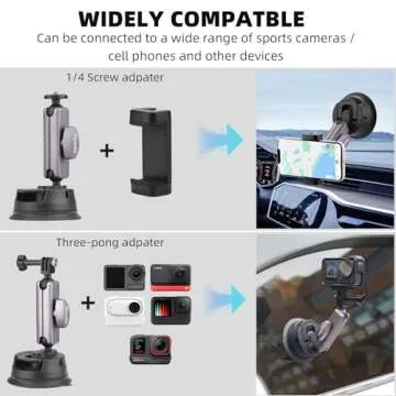Flymile Powerful Suction Cup Car Mount for DJI Action 5 Pro 4 3 Pocket 3,Windshield Window Dashboard Quick-Release Holder for GoPro 13 12 11 10 9 8 Insta360 Ace Pro 2 iPhone Android Accessories