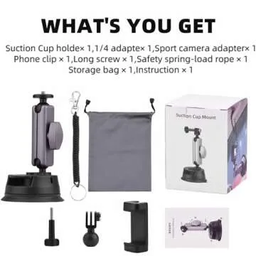 Flymile Powerful Suction Cup Car Mount for DJI Action 5 Pro 4 3 Pocket 3,Windshield Window Dashboard Quick-Release Holder for GoPro 13 12 11 10 9 8 Insta360 Ace Pro 2 iPhone Android Accessories