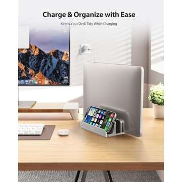 AboveTEK Vertical Laptop Stand - 3 Slots for Laptop, Tablet & Phone