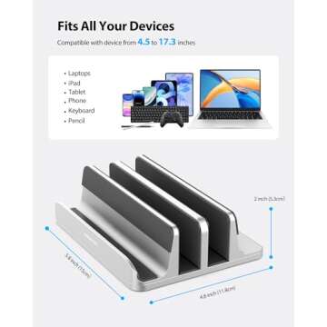 AboveTEK 3-Slot Vertical Laptop Stand - Aluminum Desk Holder