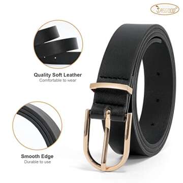 JASGOOD Women’s Leather Belts for Jeans Pants Fashion Ladies Belt with Gold Buckle