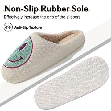Bevaney Smile Face Slippers for Women, Soft Plush Smile Slippers Retro Preppy Slippers with Smile Face Happy Face Slippers Slip-on Cozy Indoor Outdoor Slippers