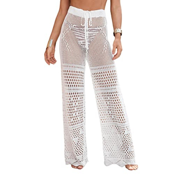 MakeMeChic Crochet Knitted Sheer Beach Cover Up Pants for Women