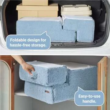 Lesure Dog Stairs for Small Dogs and Cats Foldable Pet Steps for High Beds and Couch with CertiPUR-US Certified Foam and Non-Slip Bottom, Blue, 3 Steps