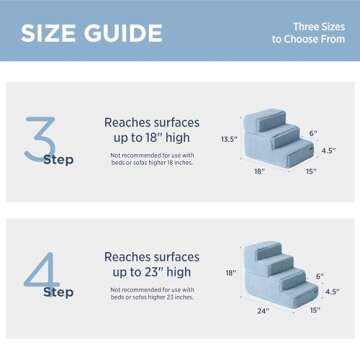 Lesure Dog Stairs for Small Dogs and Cats Foldable Pet Steps for High Beds and Couch with CertiPUR-US Certified Foam and Non-Slip Bottom, Blue, 3 Steps