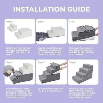 Lesure Dog Stairs for Small Dogs and Cats Foldable Pet Steps for High Beds and Couch with CertiPUR-US Certified Foam and Non-Slip Bottom, Blue, 3 Steps
