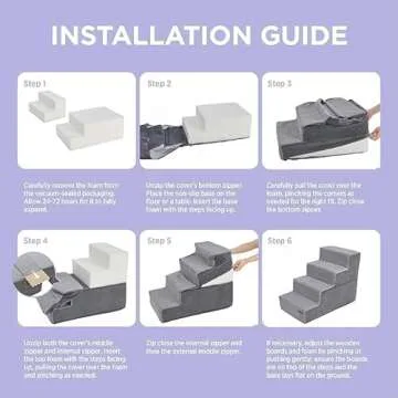 Lesure Dog Stairs for Small Dogs and Cats Foldable Pet Steps for High Beds and Couch with CertiPUR-US Certified Foam and Non-Slip Bottom, Blue, 3 Steps