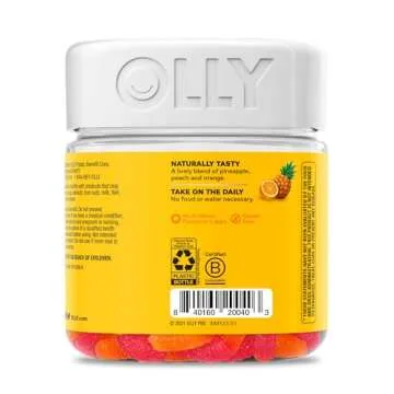 OLLY Hello Happy Gummy Worms, Mood Balance Support, Vitamin D, Saffron, Adult Chewable Supplement, Tropical Zing - 60 Count