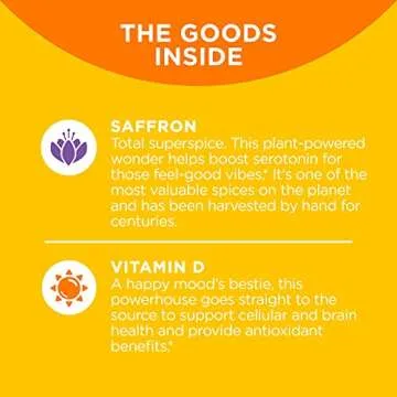 OLLY Hello Happy Gummy Worms, Mood Balance Support, Vitamin D, Saffron, Adult Chewable Supplement, Tropical Zing - 60 Count