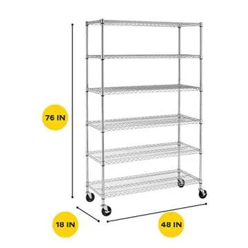 BestOffice 18x48x72 Storage Shelves Commercial Heavy Duty Metal Shelves Garage Organizer Wire Rack Shelving Storage Unit Shelf Adjustable Utility 6000 LBS Capacity,Chrome