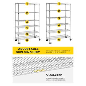 BestOffice 18x48x72 Storage Shelves Commercial Heavy Duty Metal Shelves Garage Organizer Wire Rack Shelving Storage Unit Shelf Adjustable Utility 6000 LBS Capacity,Chrome