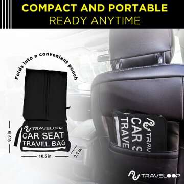 TRAVELOOP Car Seat Travel Bag for Airplane – Double-Closure Gate Check Bag for Car Seats with Padded Shoulder Straps, Rubberized Carrying Handle & Storage Pouch – 18x18x34cm (Black)