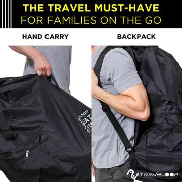 TRAVELOOP Car Seat Travel Bag for Airplane – Double-Closure Gate Check Bag for Car Seats with Padded Shoulder Straps, Rubberized Carrying Handle & Storage Pouch – 18x18x34cm (Black)