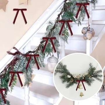 30 Pcs Christmas Velvet Wreath Bow, 5 x 7 Inch Vintage Velvet Ribbon Bows Rustic Crafts Gift Bows for Indoor Outdoor Wreaths Garland Holiday Xmas Tree Wrapping Crafts (Burgundy Red, Width of 5/8")