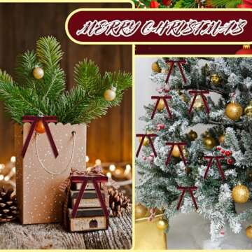 30 Pcs Christmas Velvet Wreath Bow, 5 x 7 Inch Vintage Velvet Ribbon Bows Rustic Crafts Gift Bows for Indoor Outdoor Wreaths Garland Holiday Xmas Tree Wrapping Crafts (Burgundy Red, Width of 5/8")