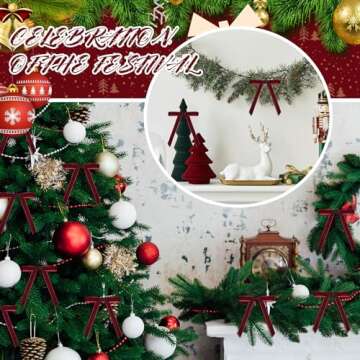 30 Pcs Christmas Velvet Wreath Bow, 5 x 7 Inch Vintage Velvet Ribbon Bows Rustic Crafts Gift Bows for Indoor Outdoor Wreaths Garland Holiday Xmas Tree Wrapping Crafts (Burgundy Red, Width of 5/8")