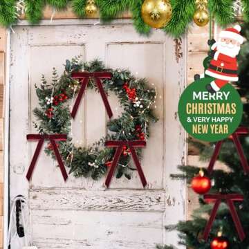 30 Pcs Christmas Velvet Wreath Bow, 5 x 7 Inch Vintage Velvet Ribbon Bows Rustic Crafts Gift Bows for Indoor Outdoor Wreaths Garland Holiday Xmas Tree Wrapping Crafts (Burgundy Red, Width of 5/8")